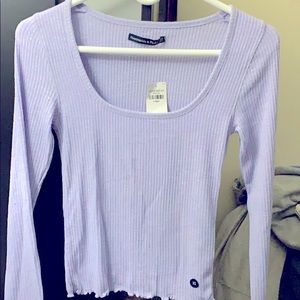 Ribbed long sleeve scoop neck top